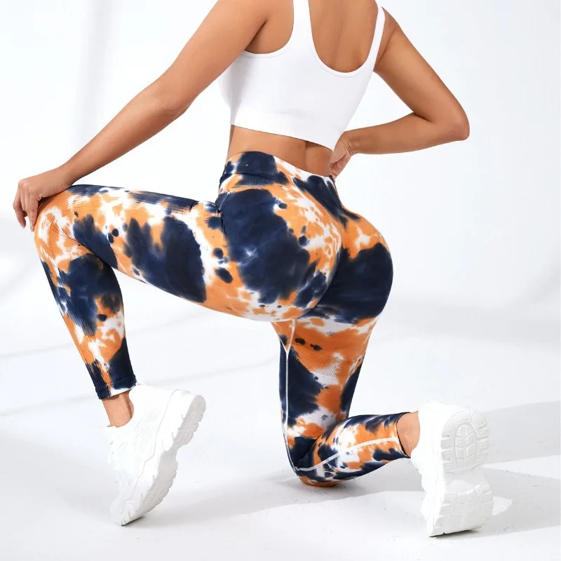 ​​Seamless Tie Dye Yoga Leggings Women High Waist Push Up Butt  4-Way Stretch Outdoor Workout Leggings Fashion Slim Leggings
