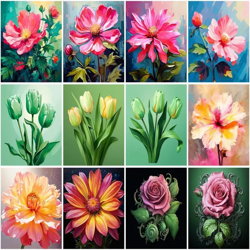 

CHENISTORY Coloring By Number Pink Flower Kits Painting By Number DIY Frame Modern Drawing On Canvas For Living Room