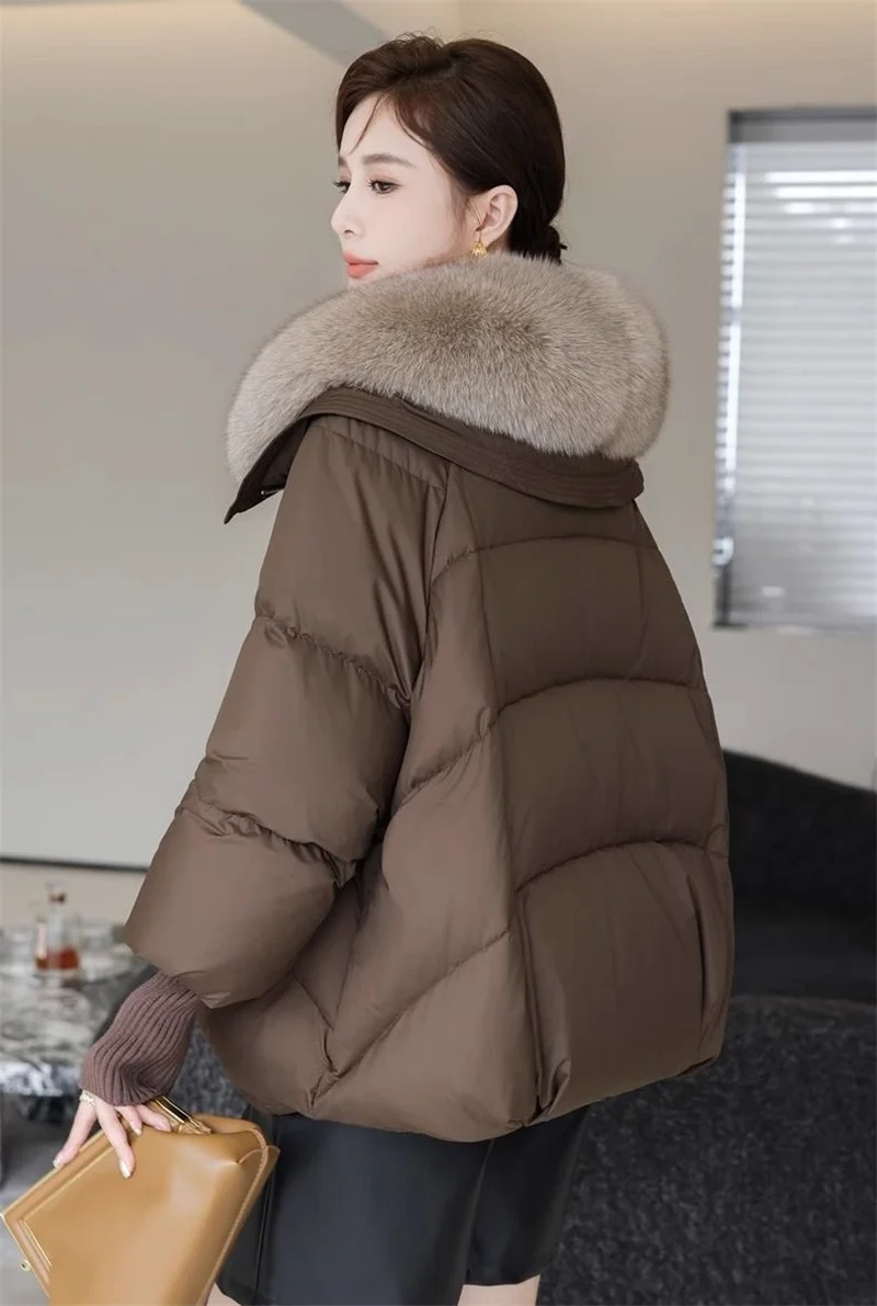 Winter New 2025 Down Cotton Jacket Short Parka Coat Western Korean Version Loose Cotton Jacket Big Fur Collar Thick Overcoat