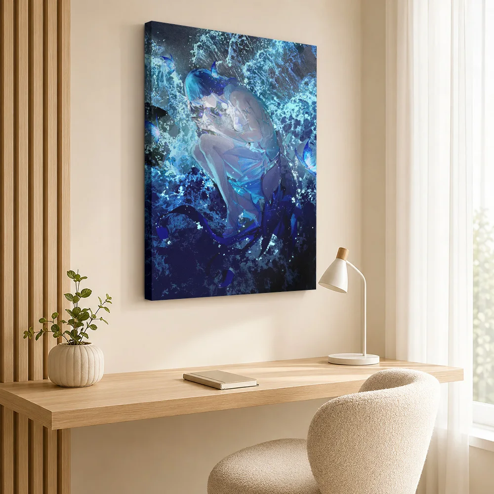 Blue Water Nymph With Butterflies Framed Canvas Poster Personalized Modern Aesthetic Wall Paintings Decoration for Dining Room