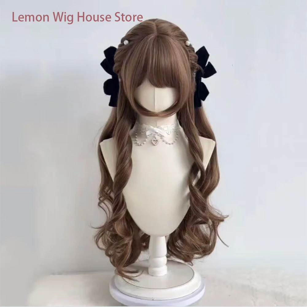Long Curly Synthetic Wig Lolita Double Ponytail Wig with Bangs for Women Daily Use High Quality Fiber Wigs Girl Long Curly