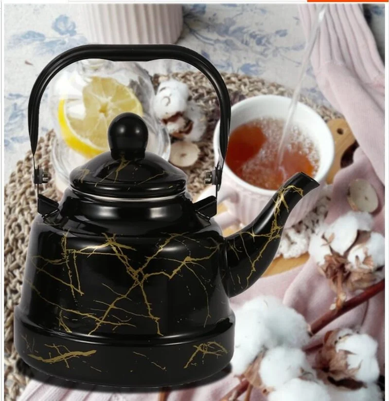 1.1L Vintage Thicken Enamel Coffee Pot with Handle Tea Kettle Induction Cooker Gas Stove Universal Water Teapot Kitchen Tools