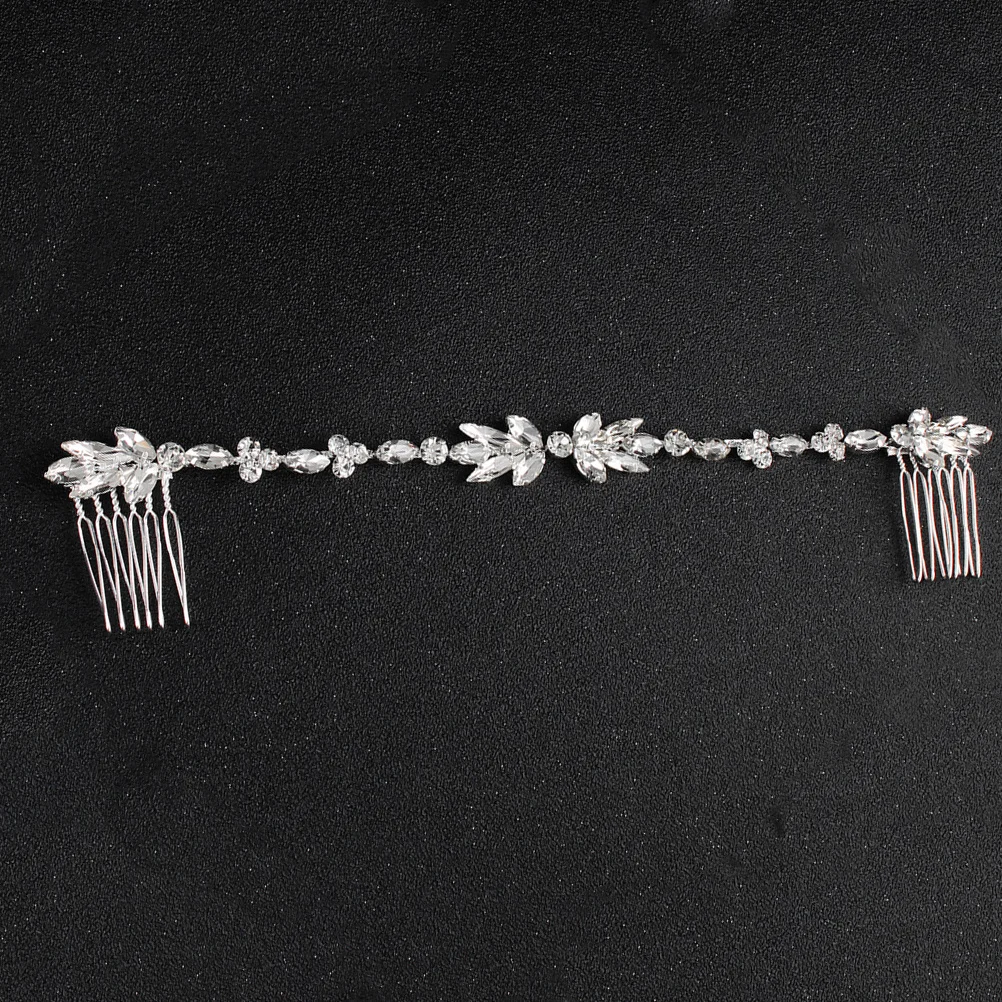 

Crystal Flower Rhinestone Bridal Headband Double End Comb Elegant Wedding Hair Accessories Chic Headpiece for Bride Party Prom