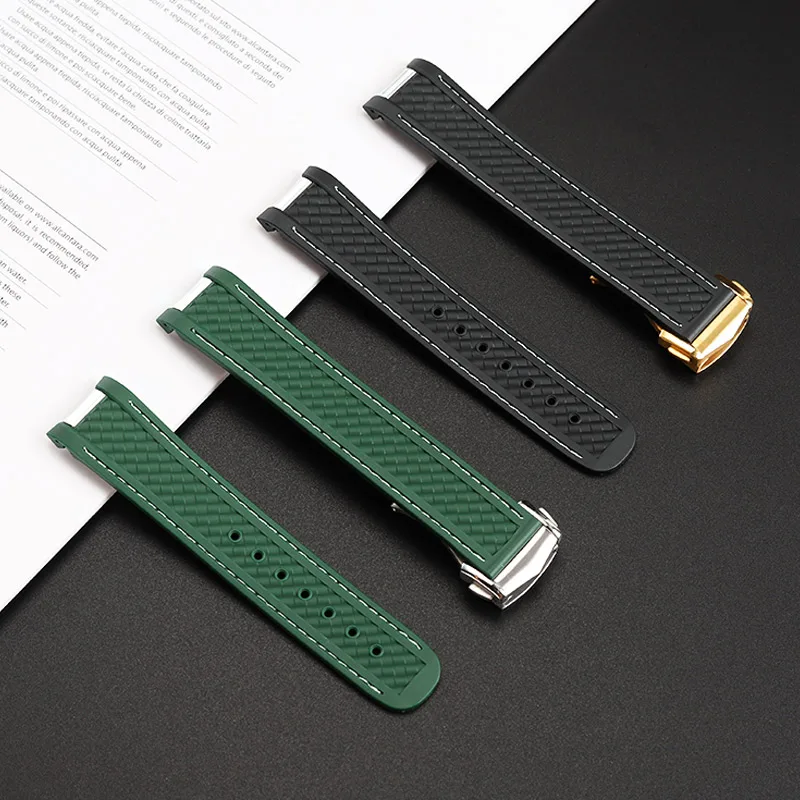 20mm For Rolex Black Green Water Ghost Omega Seamaster 300 At150 Men Curved Silicone Watch Strap Rubber Arc Black Blue Watchband