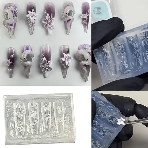 1Pc 뱀 꽃 백합 모란 연꽃 3D 아크릴 금형 네일 아트 장식 높은 투명 실리콘 템플릿