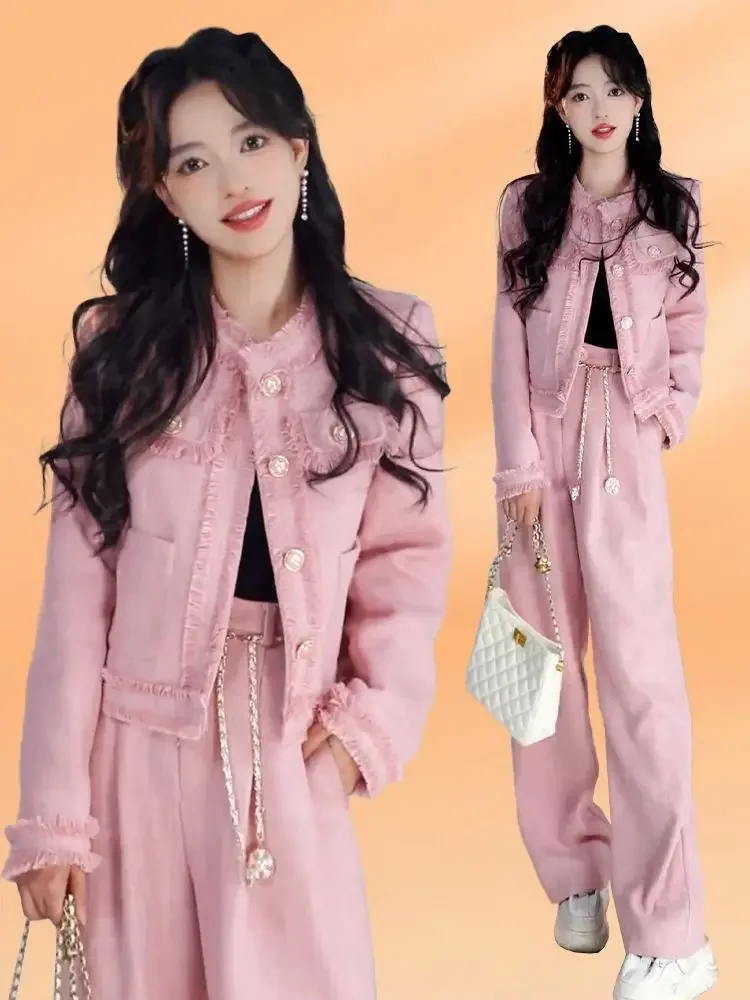 2024 fall and winter New Leisure Sports Suit for Women jackets Western Style Youthful-Looking Suit Wide Leg Pants Two-Piece Suit