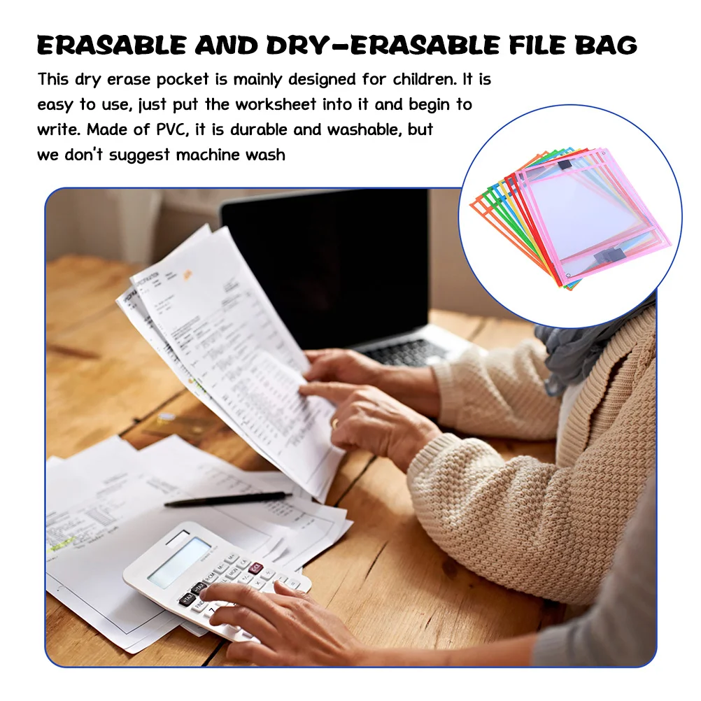 

8Pcs Dry Erase Pockets Reusable Sheet Protectors Clear Both Sides Waterproof Office Dry Erase Dry-Erase Sheets Sleeves