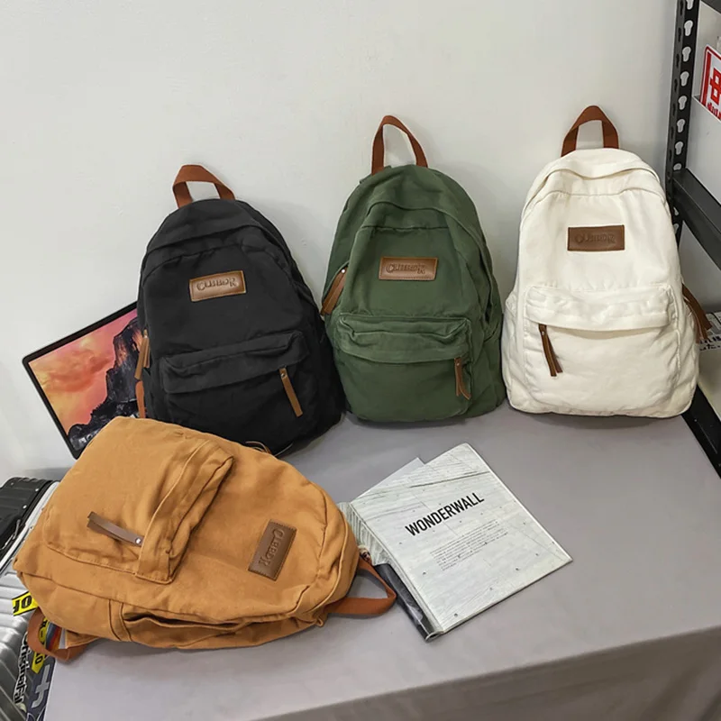 New Ins Cool Girl Boy Canvas Green Laptop Student Bag Fashion Couples Style College Bag Female Backpack Male Travel Backpack