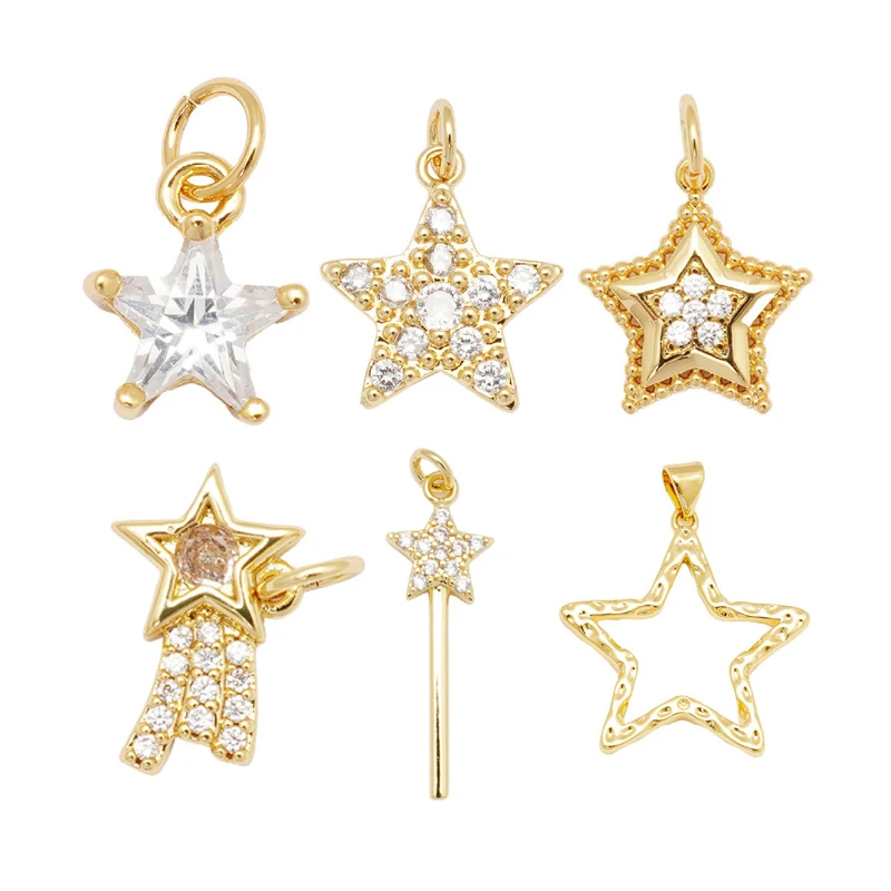 

4 Pcs Gold Plated Copper Star Heart Pendant for DIY Bracelet Necklaces Jewelry Making Accessories Micro Set Zircon Hollow Charm
