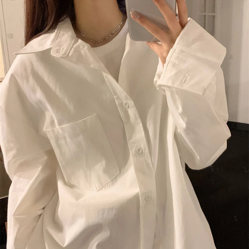 Rimocy Oversized Korean Whiet Shirts for Women 2025 Spring Turn Down Collar Blouse Woman Long Sleeve Casual Office Ladies Shirt