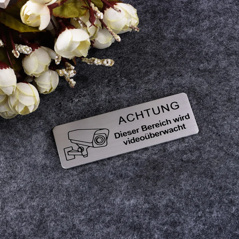 شعار مجاني ساعة ألومنيوم للمراقبة بالفيديو علامة تحذيرية 85x30 مللي متر كاميرا خاصة مراقبة مع علامات لاصقة لصندوق البريد/الباب