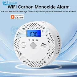 Tuya WiFi Smart Carbon Monoxide Detector Alarm 85dB Sound Warning LCD Digital Display Home Indoor CO Poisoning Siren