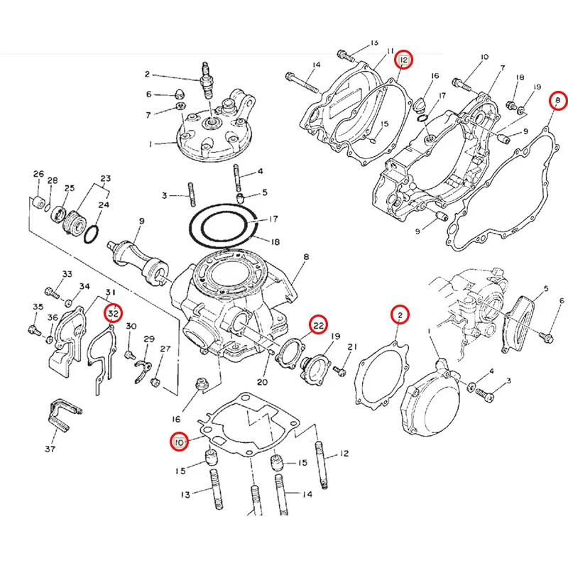 Cilindro do motor da motocicleta, cárter de embreagem, tampa do gerador, conjunto de juntas para Yamaha YZ250 1997-1998