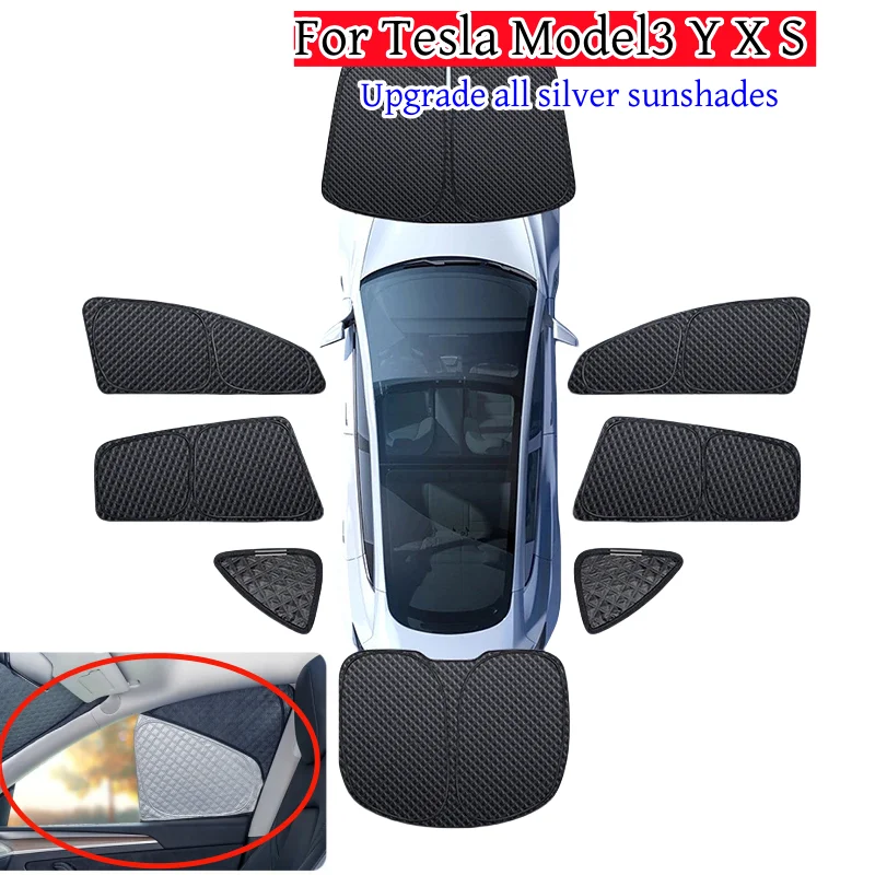 Tesla Model 3 Y S X Sunshade 2024 Newly Upgraded Silver Both Front ant Rear Left and Right Sunshades Isolation UV Sunshades