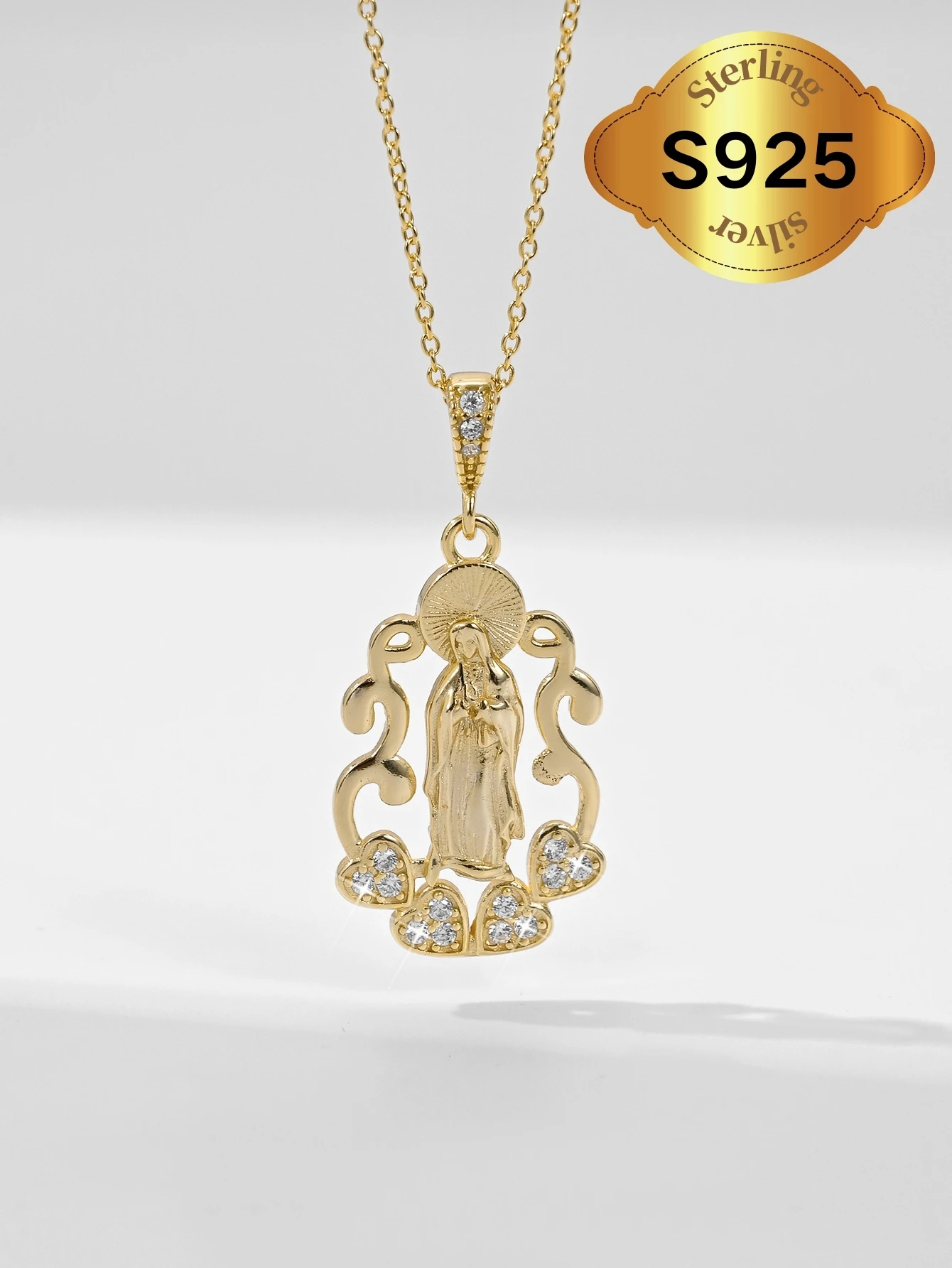 Fashion S925 sterling silver Virgin Mary pendant necklace hollow 14k gold plated charm jewelry, daily prayer wear holiday gift