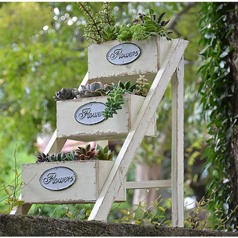 Succulent Basin for Indoor Gardening, Mini Flower Rack, Solid Wood, Old Plant Shelves, Multi-layer Staircase, Indoor Gardening