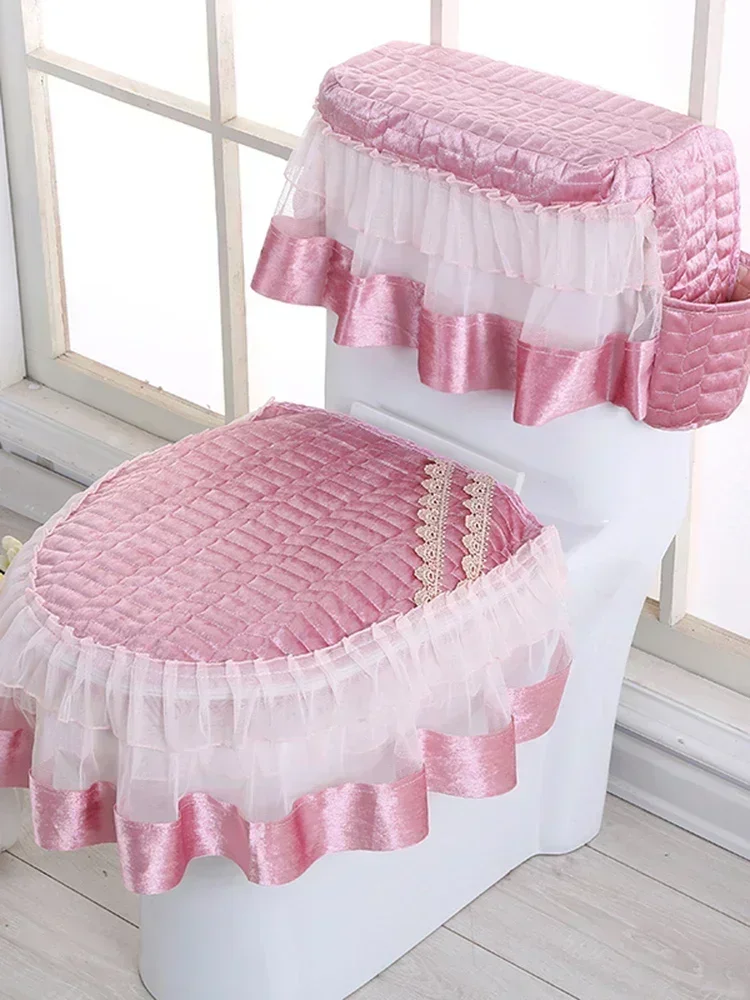 

Three Piece Toilet Mat Set European Lace All-season Universal Seat Cushion Cover Toilet Toilet Cover Winter Household Use