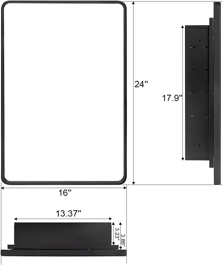 Metal Framed Recessed Bathroom Medicine Cabinet with Beveled Mirror Rounded Rectangle Bathroom Medicine Cabinet -Black