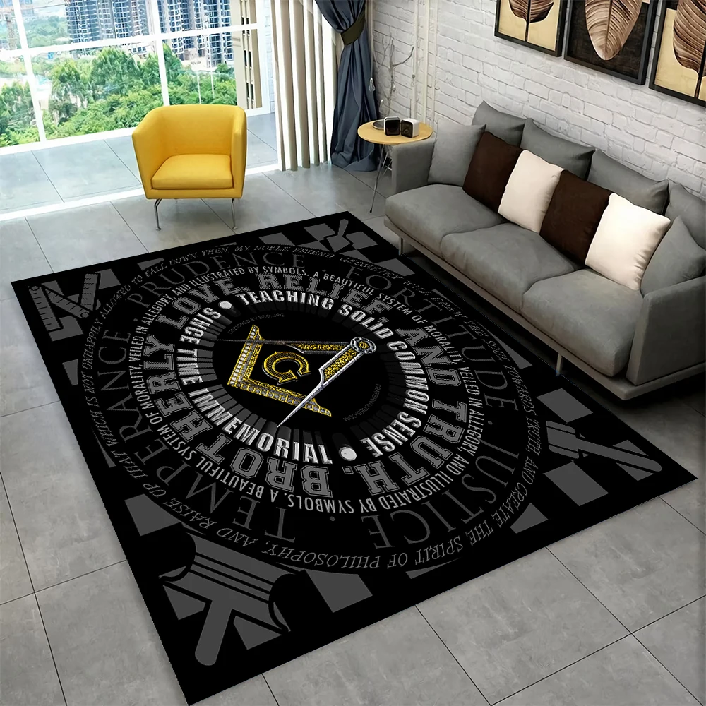 Masonic Freemason Illuminati Ring Area Rug,All Seeing Eye Carpet Rug for Living Room Bedroom Doormat Decor,Non-slip Floor Mat