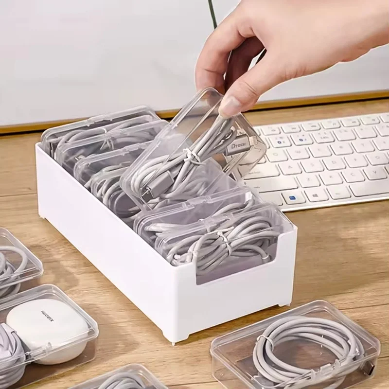 Data Cable Storage Box Power Charging Cable Mobile Phone Charger Organizer Winder Desktop Cable Management Box For Home Office