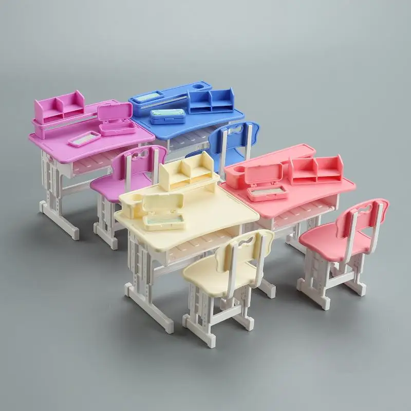 

1Set Dollhouse Miniature Desk Chair Model 1/12 Mini Simulation Doll House School Supplies Decor Micro Scene Construction Props