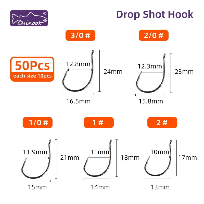 Chinook 50pcsWide worm Texan hook texas hook Offset Fishing hook Bass Barbed Carp FishingHook drop shot hook wacky hook Jig Hook