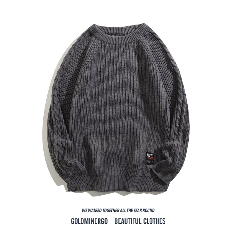 

Мужской осенне-зимний свитер с круглым вырезом, плотной вязки, свободного кроя, однотонный, повседневный, для ежедневной носки