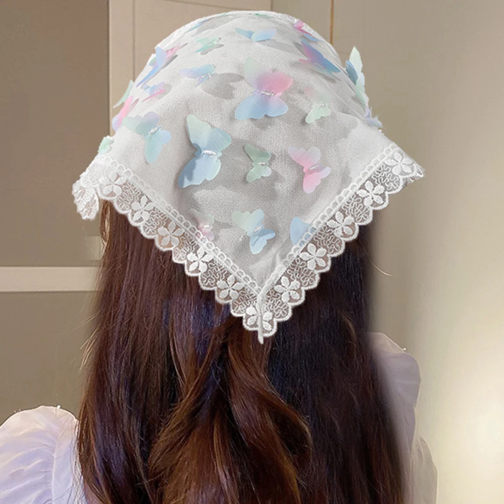 New Girl Lace Pastoral Style Headbands Hair Scarf For Women Floral Butterfly Hairbands Headwrap Fashion Turban Hair Accessories