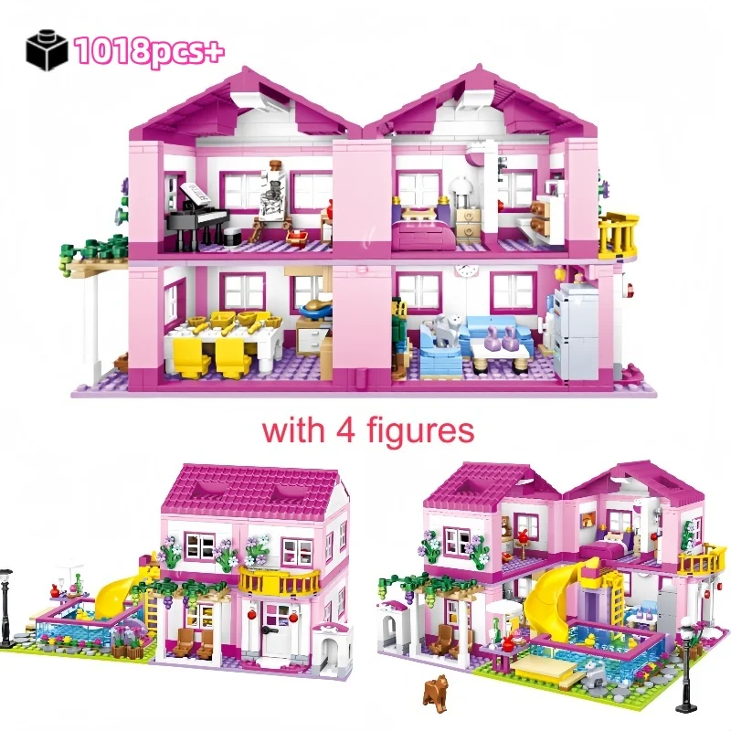 

MOC Creative City Street View House Summer Holiday Villa Castle Model Building Block Sets Figures DIY Bricks Toys for Kids Girls