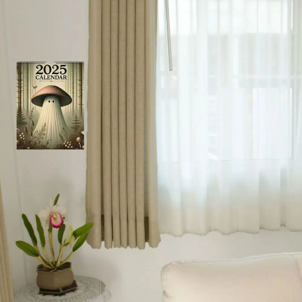 

Толстая бумага, календарь на 2025 год, ежедневный еженедельный ежемесячный планировщик, винтажная иллюстрация, календарь-гриб-призрак, грибной призрак