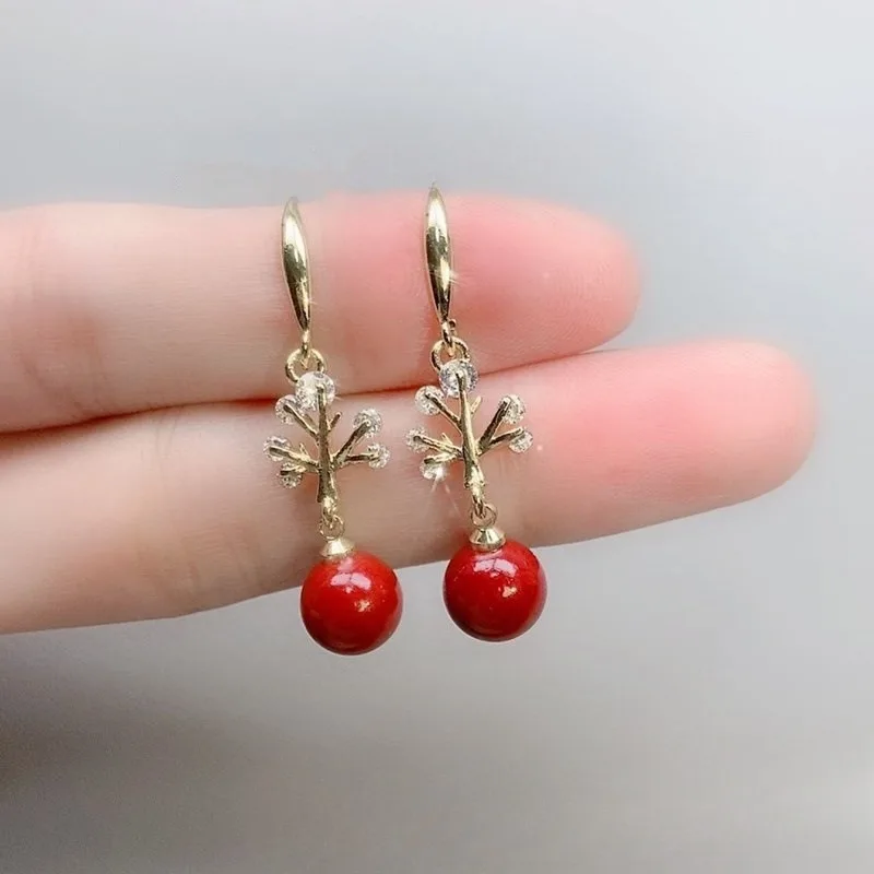 

Cinnabar Stud Earrings Women's Ethnic Style Inlaid Simple Earrings