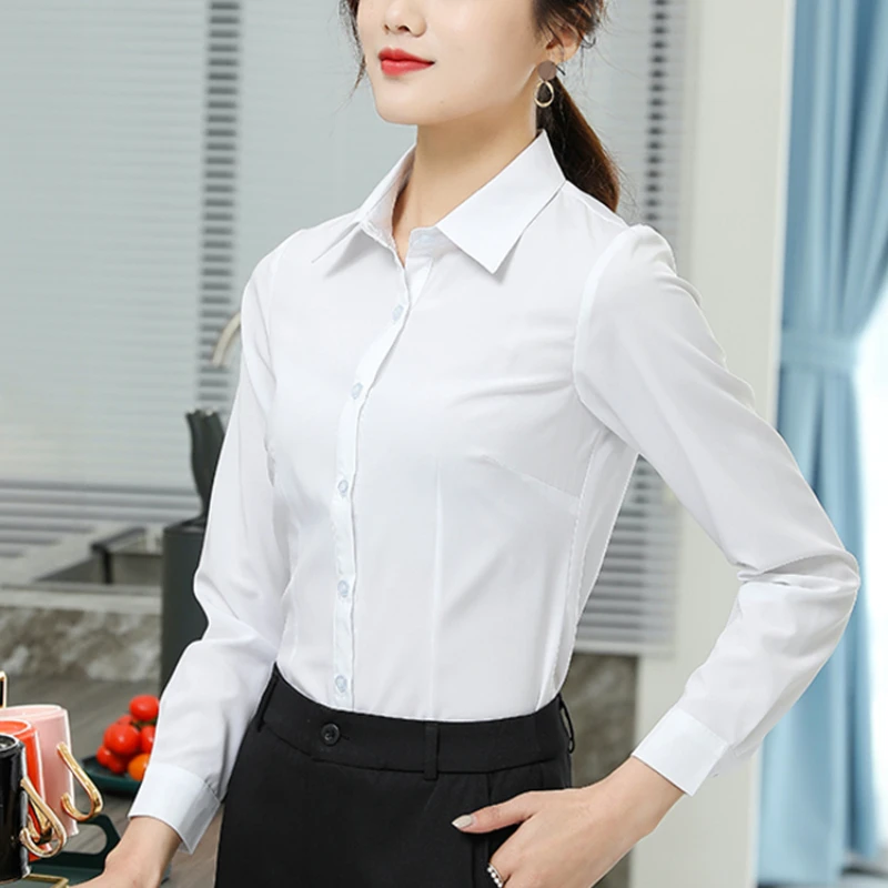 2024 Autumn Women\'s White Shirt Long Short Sleeve Professional Slim Fit Workwear Blue Black Womens Tops Office Attire for Women