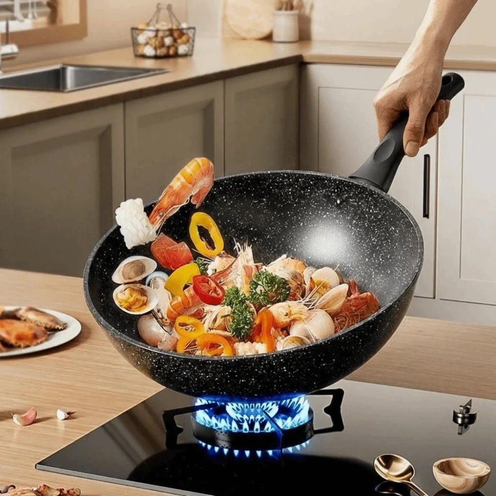 

Профессиональная китайская сковорода-вок 30/32 см, многофункциональная, с антипригарным покрытием, легко моется, для газовых и индукционных плит