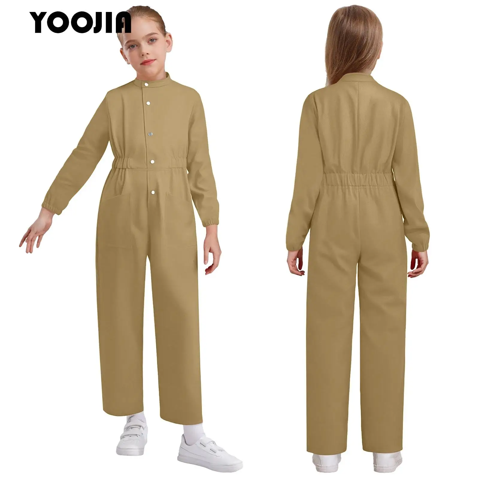 

Boys Girls Press Buttons Coverall Jumpsuit Mechanic Boiler Suit Kids Long Sleeve Full Body Flight Suit Halloween Dress Up