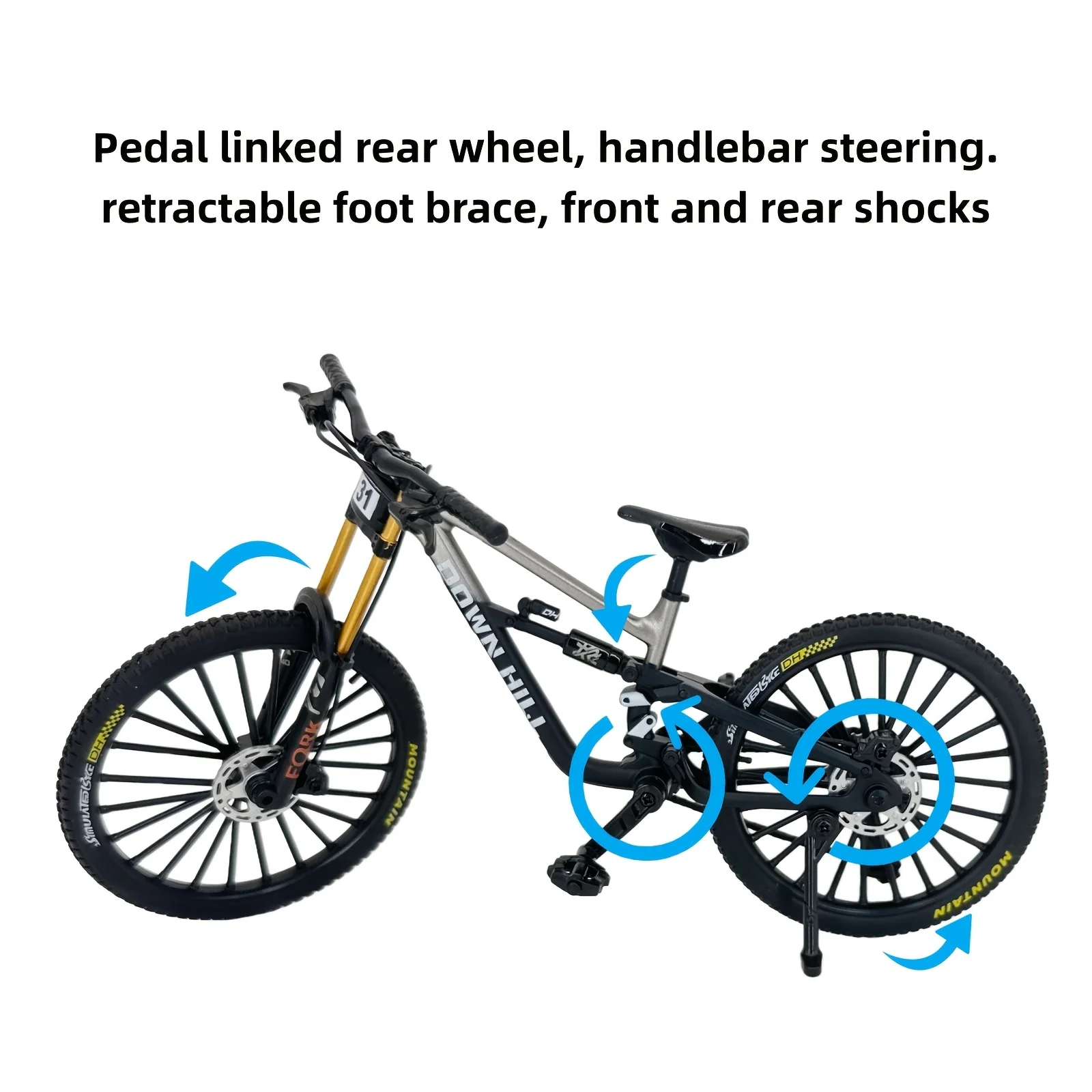 Bicicleta de Montaña de Juguete V10 con Doble Amortiguador de Simulación, Aleación, Cola Blanda, Modelo Coleccionable a Escala