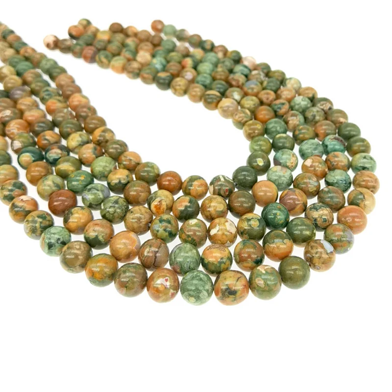 4-12mm Gemstone Loose Beads Natural Round Green Rhyolite Agate Crystal Energy Stone Healing Power for Jewelry Making 100%Nature