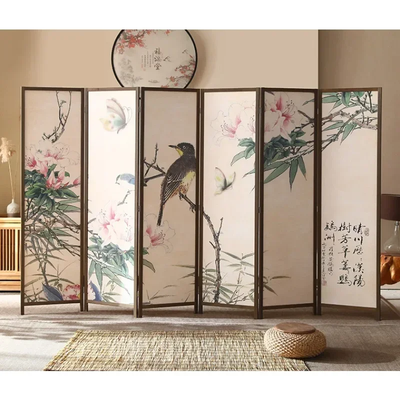 QQNew Chinese Style Subareas Screens Simple Hallway Tea Room Zen Home Decoration Barrier Yarn Painting Accordion Partition