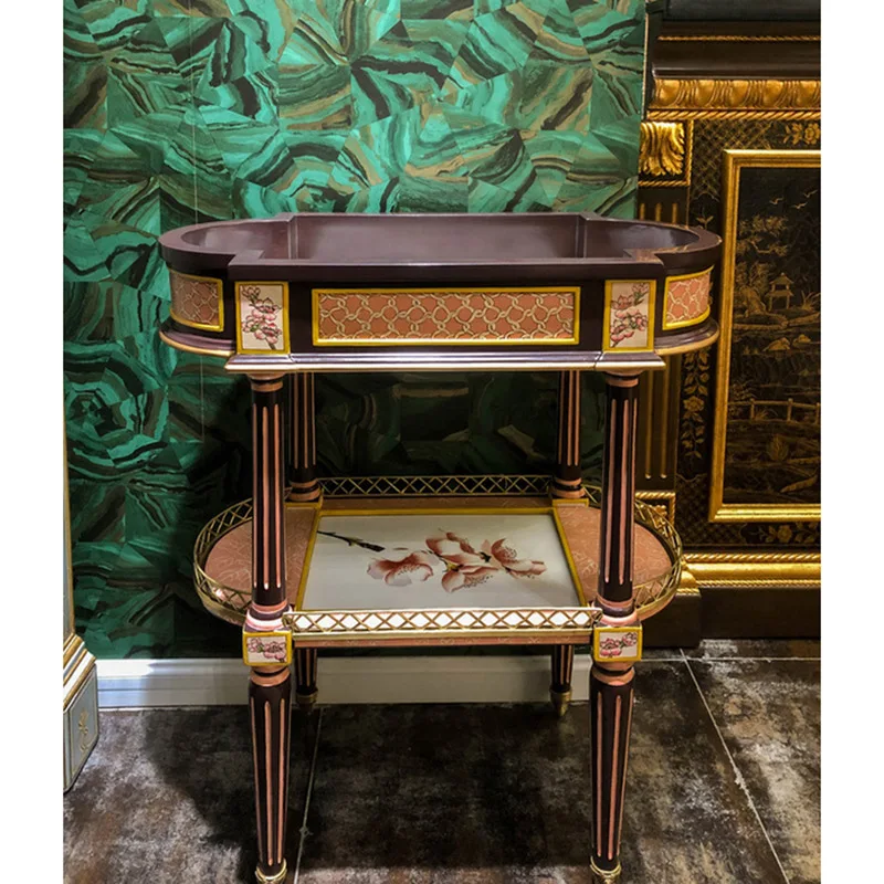 

French neoclassical hand-painted floral edge villa living room home decoration corner furniture