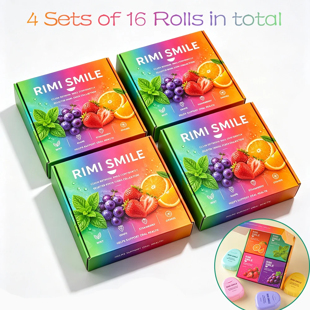 4 Sets Dental Floss, Mint Orange Grape Strawberry Floss, Individually Wrapped Boxes, Portable Oral Hygiene Supplies for Home
