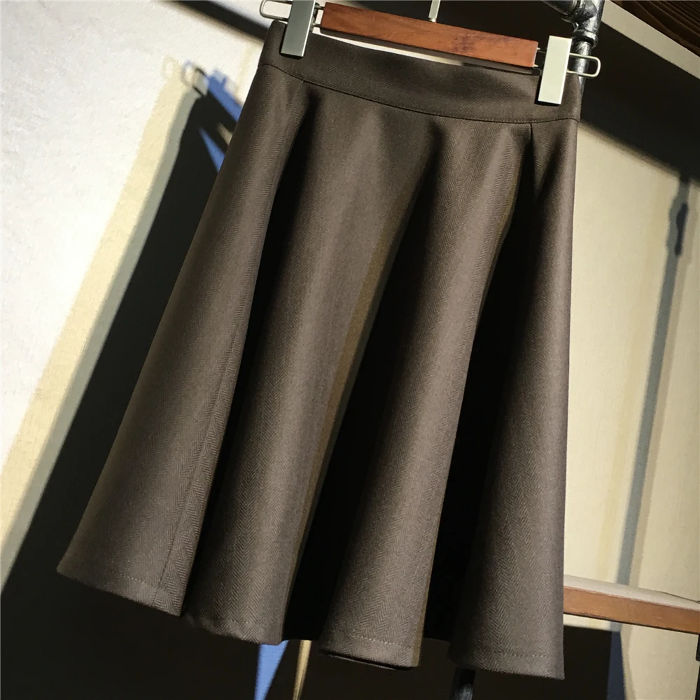 

Elegant OL Solid Midi Women's Skirts New Summer Autumn Slim A-Line Umbrella Skirt Korean High Waist Jupes Femme Black Blue