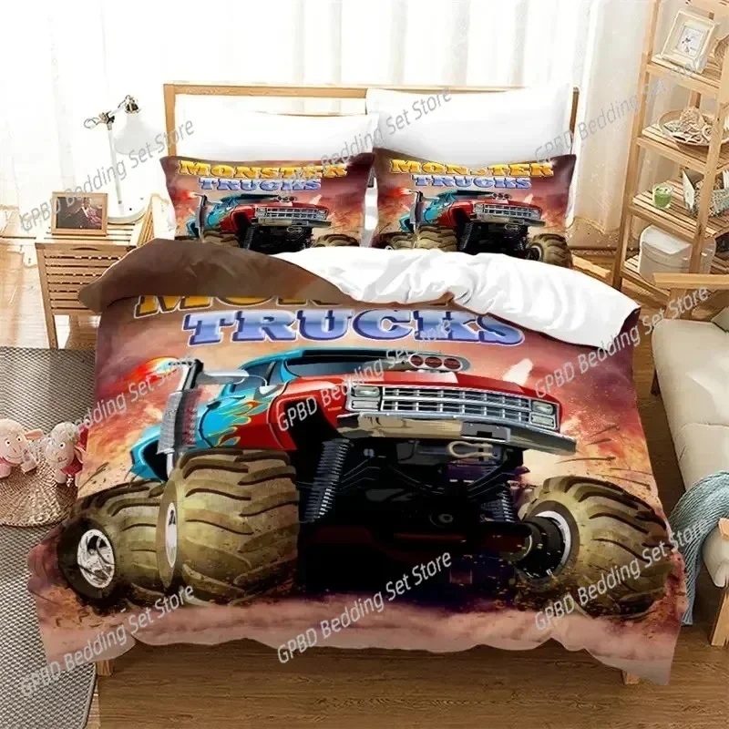 Cartoon Monster Truck Cool Vehicle Off Road Bedding Set Bedroom Soft Modern Bedspreads Comefortable Duvet Cover Quilt Pillowcase