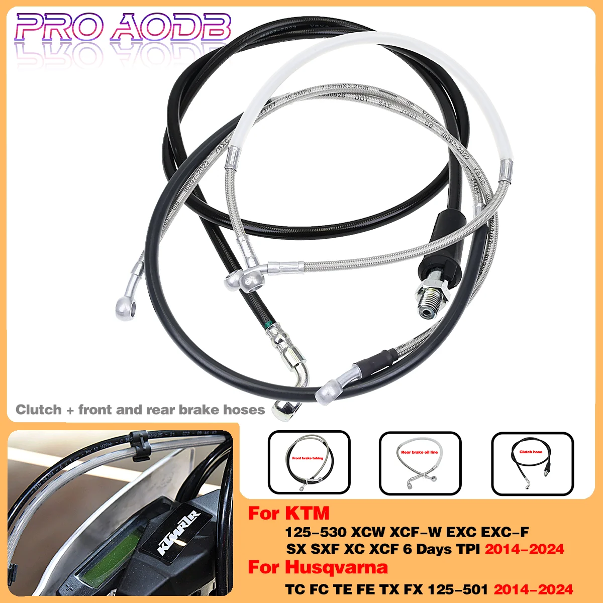 

For KTM 125 150 250 350 450 500 530 XCW XCF EXC EXCF SX SXF XC XCF 6D TPI 2014-2024 Clutch hoses and front and rear brake tubing