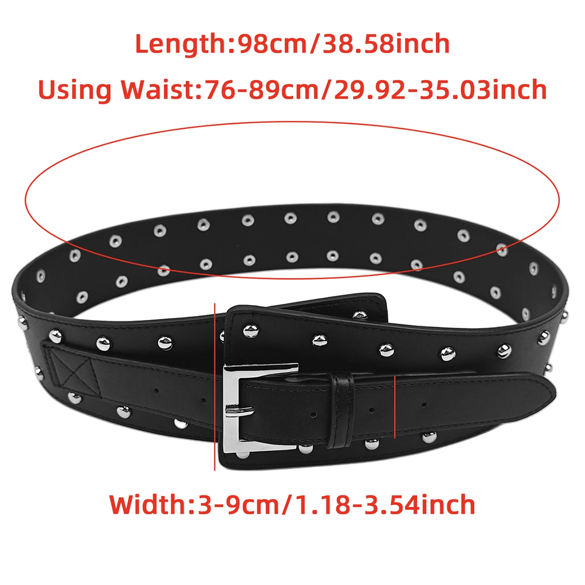 Gepersonaliseerde decoratieve damesjurk met klinknagelriem en truikorset, trendy accessoire in retro-punkstijl