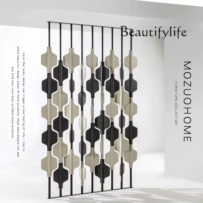 Yj Saddle Leather Solid Wood Screen Partition Nordic Modern Light Luxury Design Living Room Decorative Art Entrance