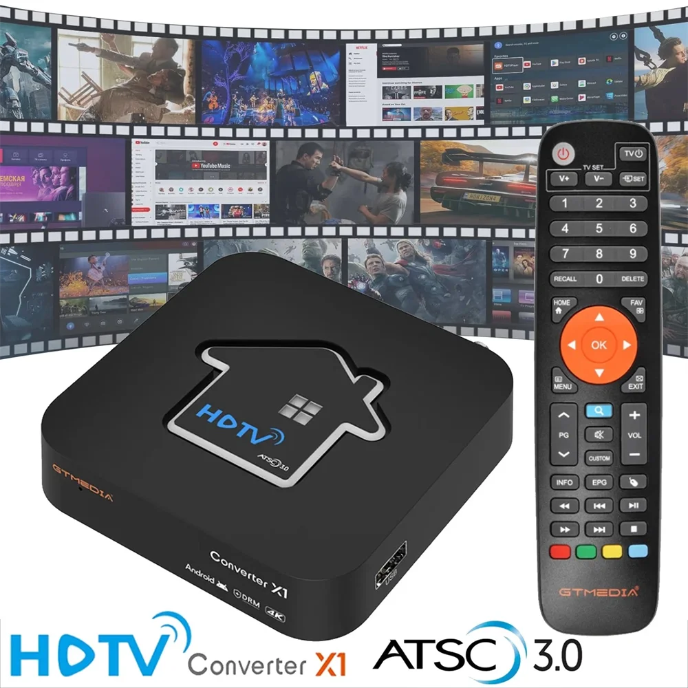 GTMEDIA HDTV Converter X1 Support ATSC3.0 4KHDR TV BOX ATSC 3.0 DRM Smart Decoder Amlogic S905Y4-B 2GB+32GB,Built-in Wifi,BT 5.0