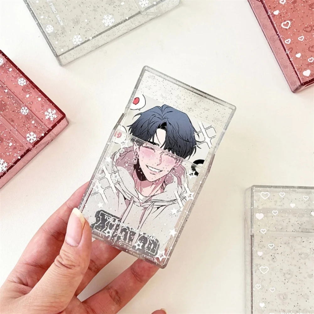 Transparent Glitter Star Bow Photocard Organizer Box Game Cards Storage Box Idol Kpop Albumes Photo Card Case Collection