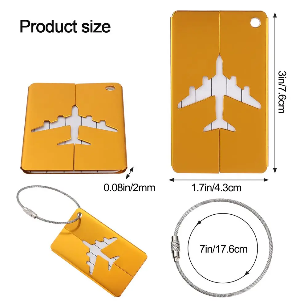 Reusable Aluminium Travel Luggage Tags Suitcase Labels Stainless Steel Loop Name ID Card with Ropes Bag Tag for Suitcase Baggage