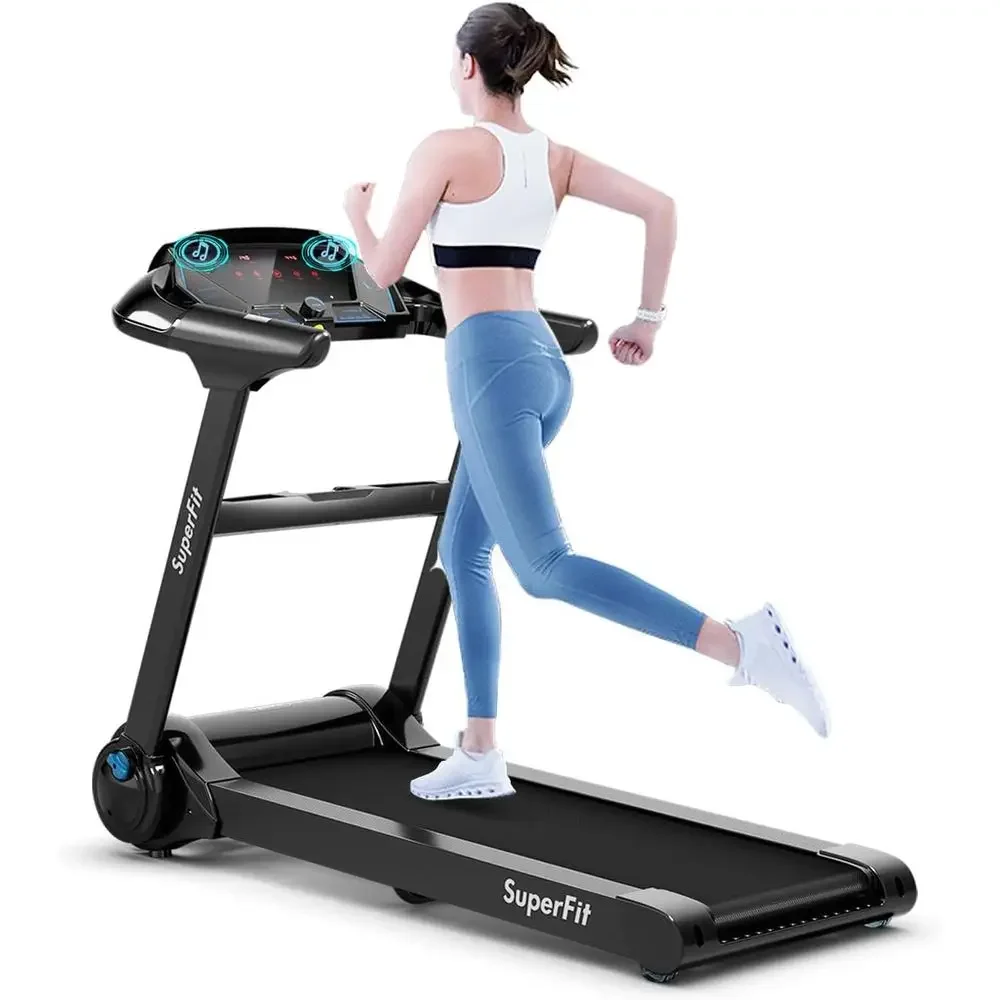 Compact Bluetooth Treadmill with App Control, Speaker, 12 Programs, LED Display, and Holder for Home or Office Use