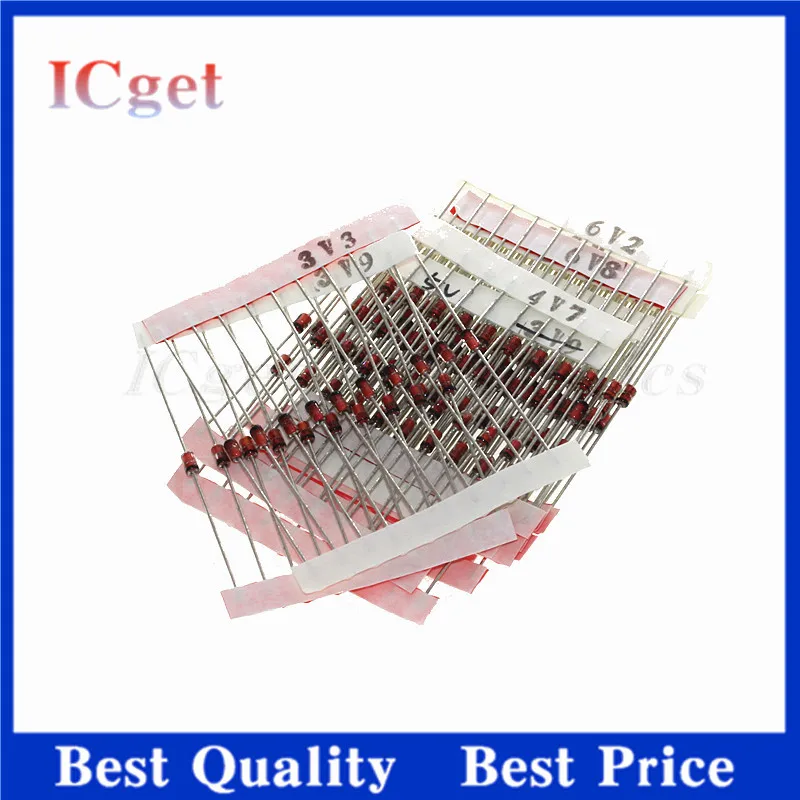 140PCS 1W Zener Diode Kit 3.3V~24V Electronic Components Diy Assorted Set 3.3V 10V  3.9V  12V  4.7V  15V ​5.1V  16V