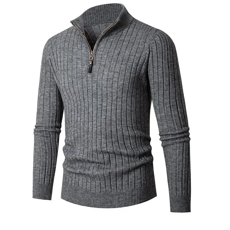Autumn Winter New Fashion Men's Casual American Long Sleeve Striped Knitted Sweaters Half Turtleneck Zipper Undershirt  Male